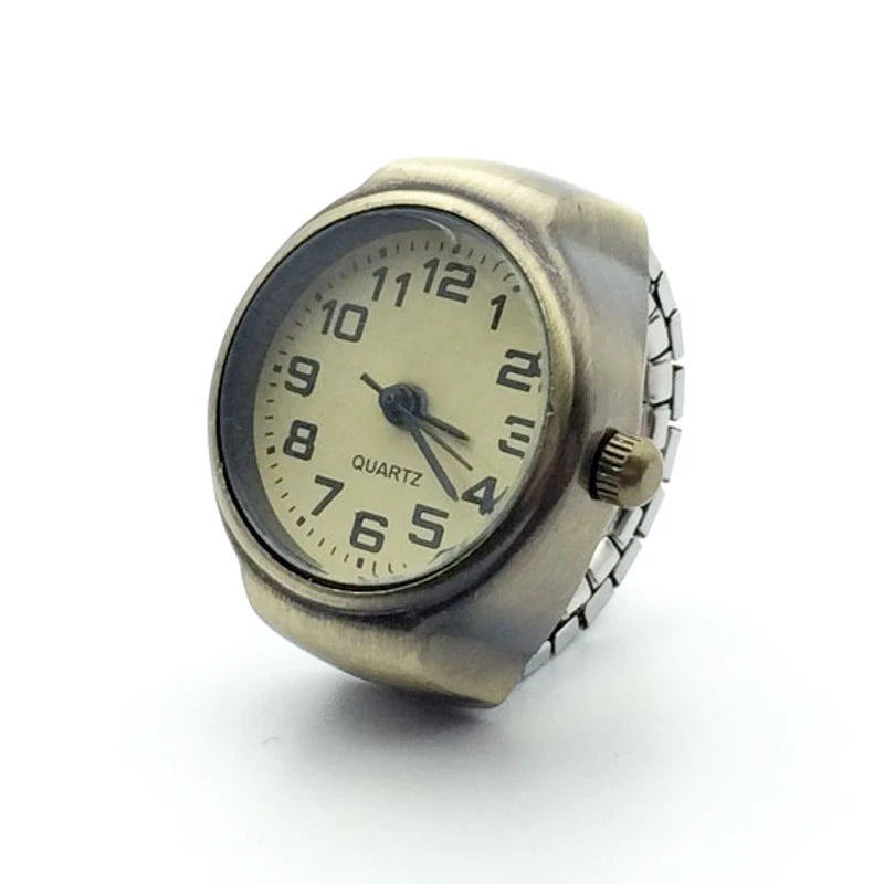 Vintage Punk Finger Watch Mini Elastic Strap Alloy Watches Couple Rings Jewelry Clock Retro Roman Quartz Watch Rings Women Men - Live Store 4U