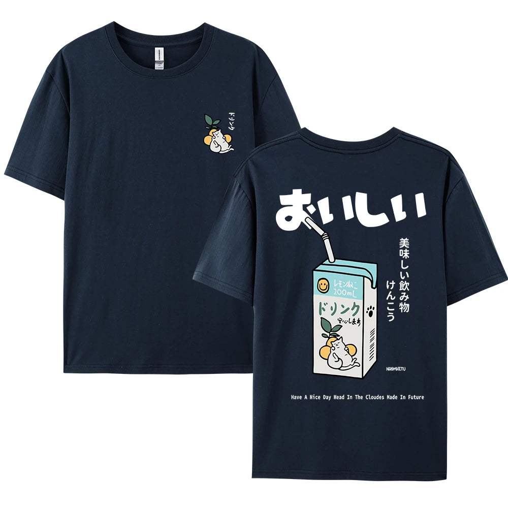 Cute Japanese Cat Print Oversized T-shirt men Women Short Sleeve Loose Casual Tee Shirt Streetwear Tops Cotton Harajuku Clothing - Live Store 4U