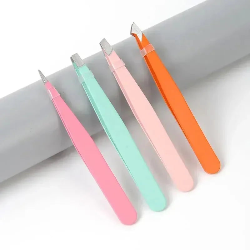 PcsEyebrow Tweezers, Stainless Steel Eyebrow Tweezers with Leather Casing-Facial Hair, Debris and Ingrown Hair Removal