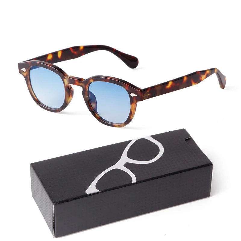 Fashion Gradient Blue Small Round Sunglasses for Women Men Brand Designer Vintage Tortoise Square Sun Glasses Lunettes De Soleil