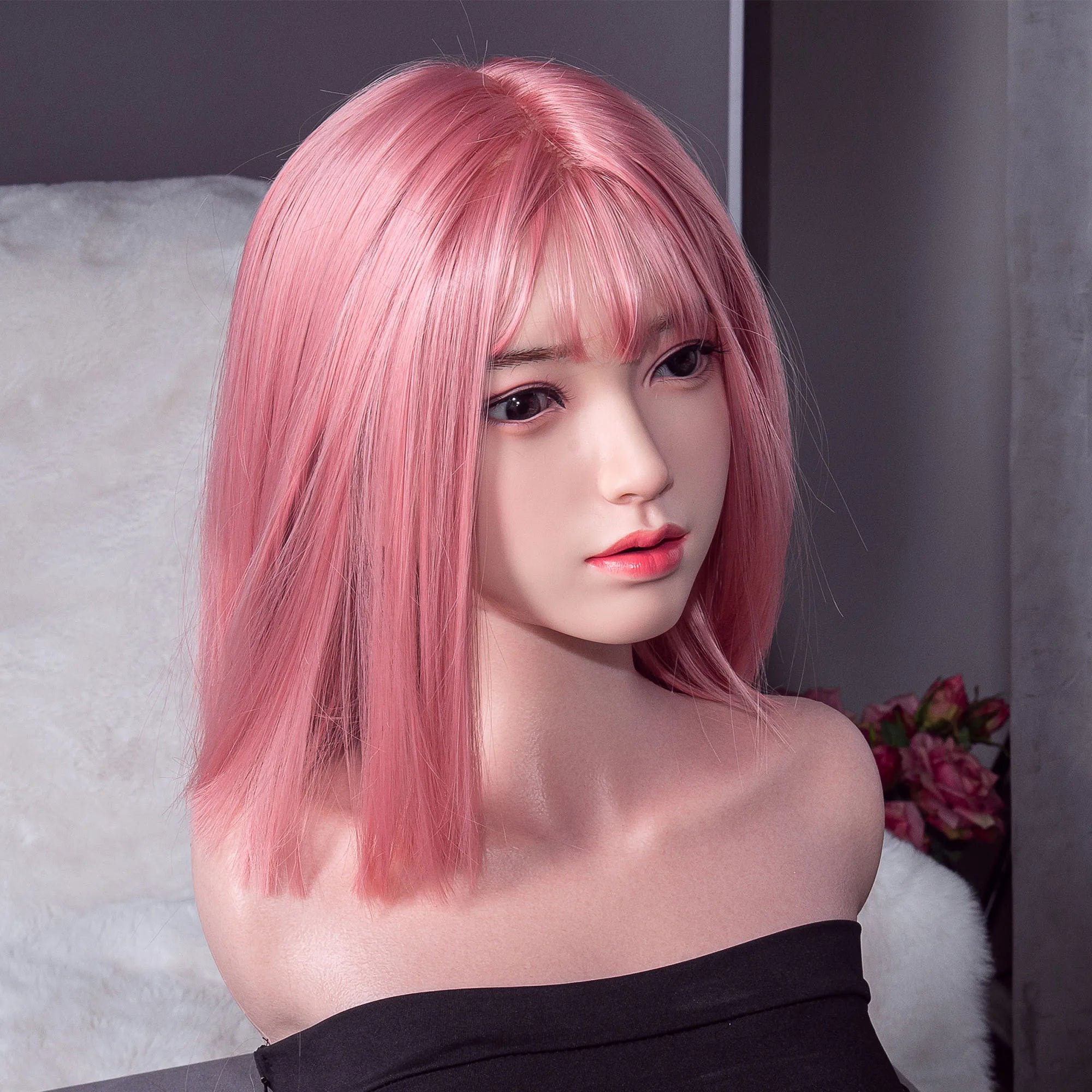 New silicone hairstyle, refreshing pink short hair, hair and eyebrow transplantation, handcrafted makeup