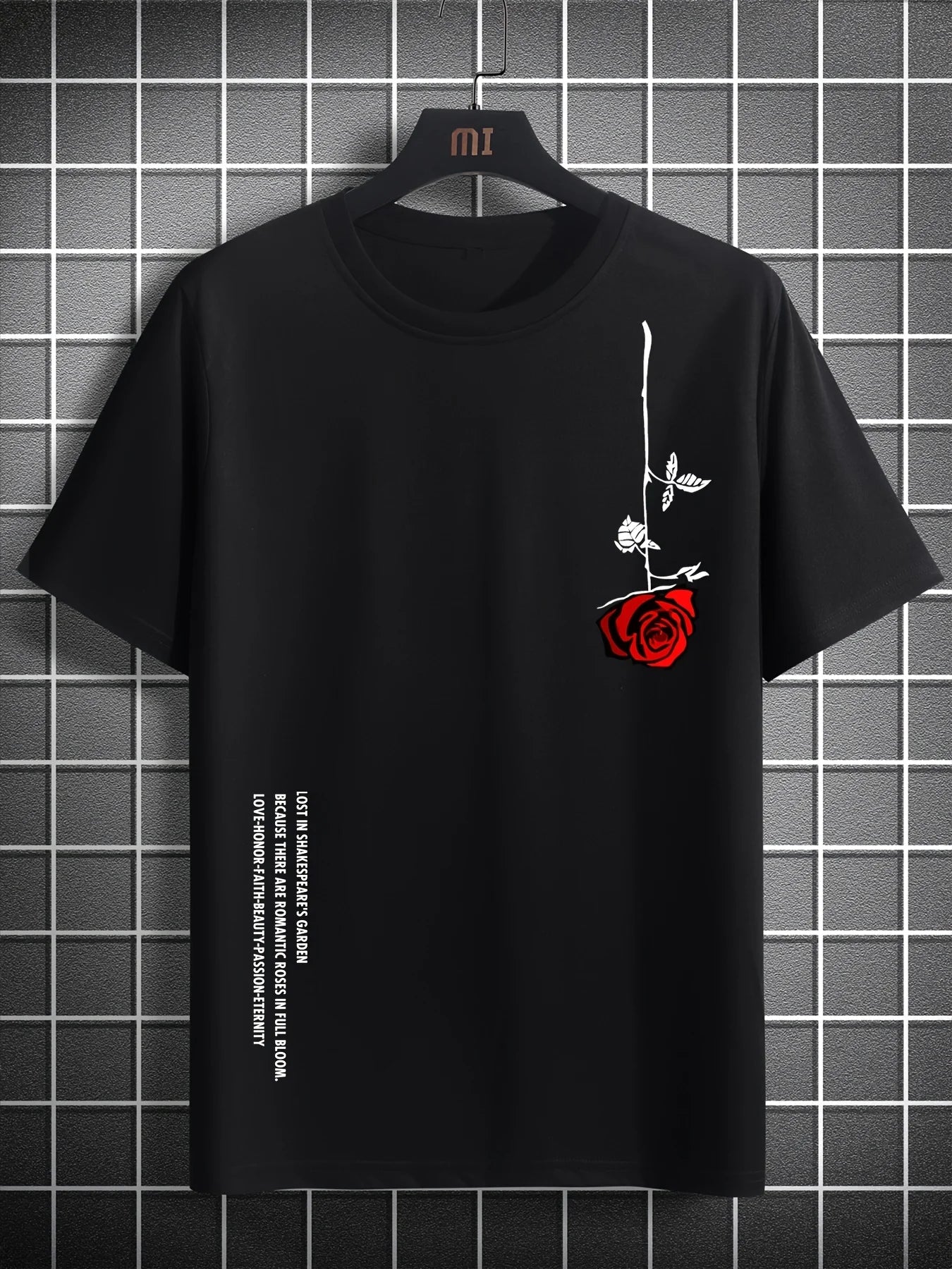 Men's Summer Loose Size 100% Cotton Rose Print Casual Slim Fit Round Neck Short Sleeve T-shirt Top - Live Store 4U