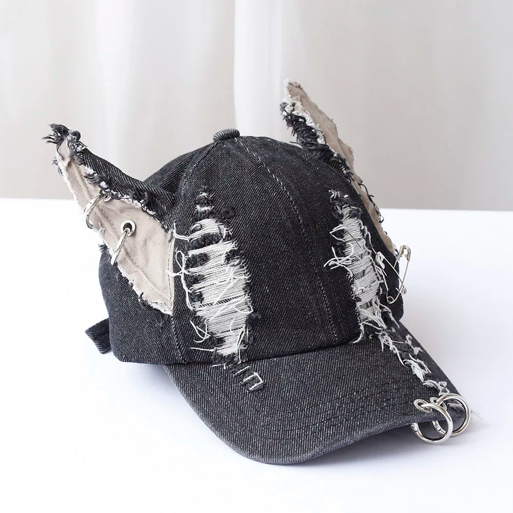 NEW y2k Hot Girl Graffiti Jeans Rabbit Ears Cowboy Baseball Hat Wash Graffiti Hip Hop Cap Women Men Party Team Baseball Cap