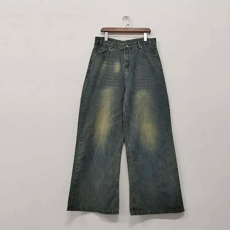 IEFB Summer Men's Denim Pants Old Blue Washed Male Jeans Straight Casual Menwear Loose Wide Leg Trousers New Fashion 9C354 - Live Store 4U