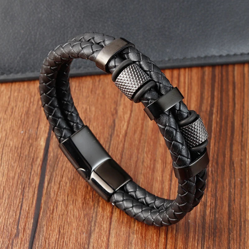 Charm Braid Rope Bracelet For Men Stainless Steel Magnetic Buckle Genuine Leather Bracelets & Bangles Male Female Jewelry - Live Store 4U