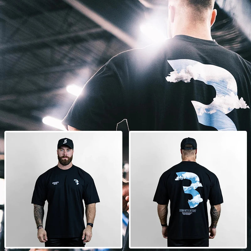 New Gym Fitness T-shirt Loose Oversized Cotton Men Short Sleeves Bodybuilding Sports Tees Summer Training Workout Jogging Tops - Live Store 4U