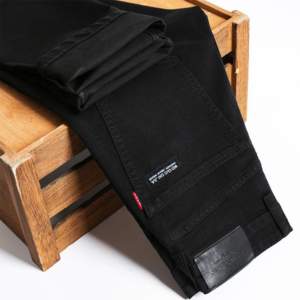 Spring Autumn Vintage Black Business Jeans Men Casual Straight Stretch Classic Work Denim Trousers Korean Comfortable Brand Pant