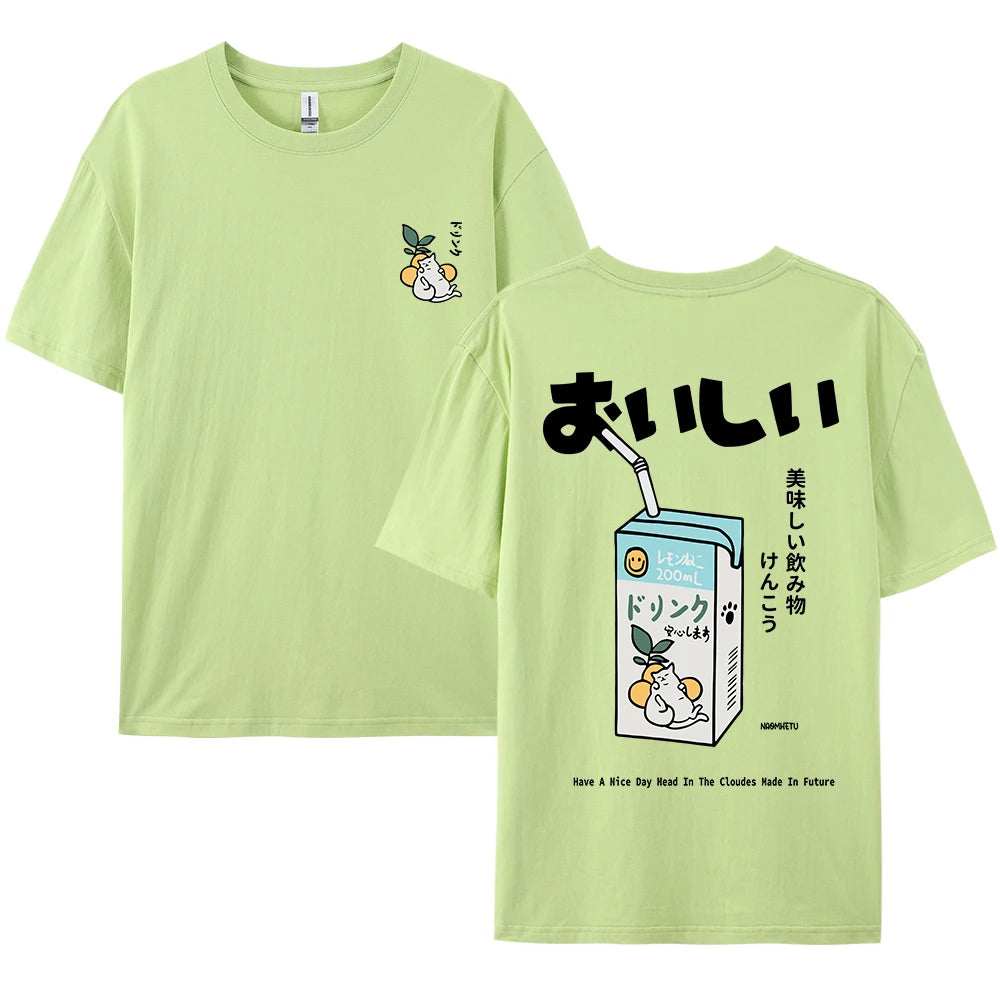 Cute Japanese Cat Print Oversized T-shirt men Women Short Sleeve Loose Casual Tee Shirt Streetwear Tops Cotton Harajuku Clothing - Live Store 4U