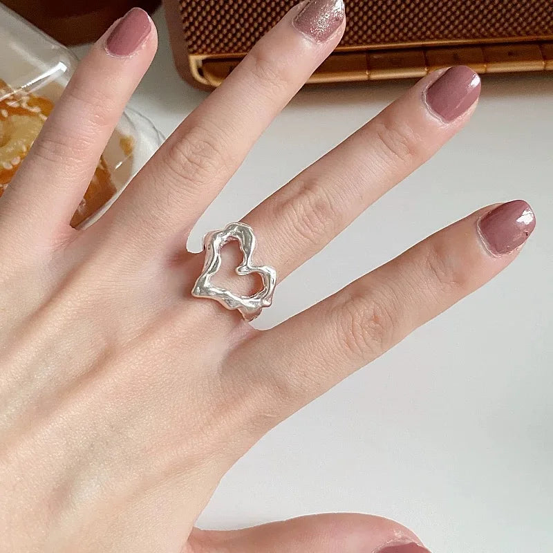 925 Sterling Silver Rings for Women Men Couple Minimalist Handmade Simple Heart Ring Party Jewelry Gift Prevent Allergy - Live Store 4U