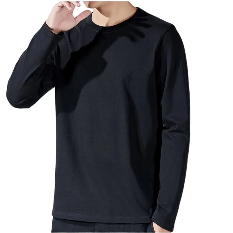 T Shirt For Men Cotton Long Sleeve T-shirts Solid Color Men's Clothing Full Length Sleeve For Spring And Autumn Undershirts - Live Store 4U