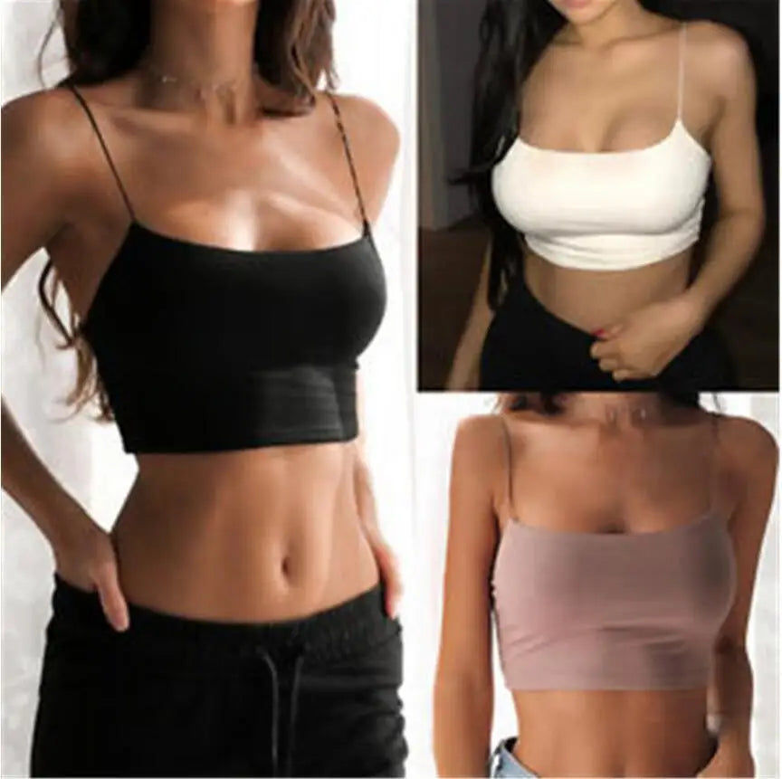 Hot Sale!Women Summer Camisole Crop Tops Sleeveless Slim Sling T-shirt Black White Bottoming Tanks Bra Underwear Vest Tops - Live Store 4U