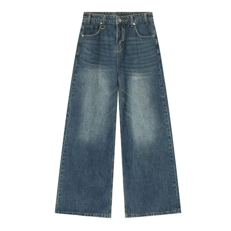 IEFB 2024 Autumn Men Denim Pants Straight Droop Vintage Loose Bottom Straight Wide Leg Casual Male Trousers Korean Style 9C1519 - Live Store 4U
