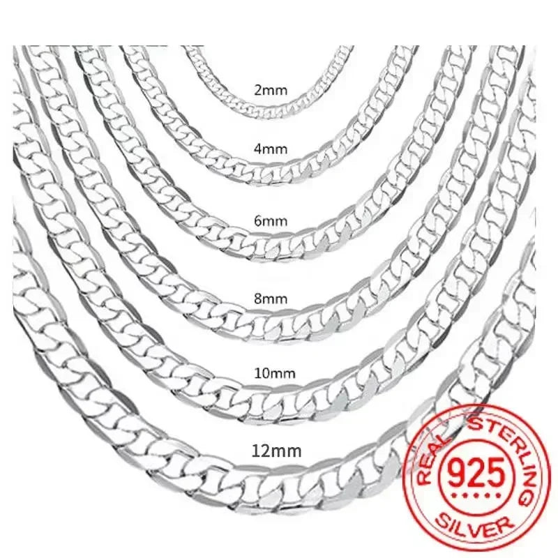 Wholesale Men's 925 Sterling Silver Necklace 2/4/6/8/10/12MM 40-75cm Chain Lobster Clasp Man Boy Women Engagement Jewelry - Live Store 4U