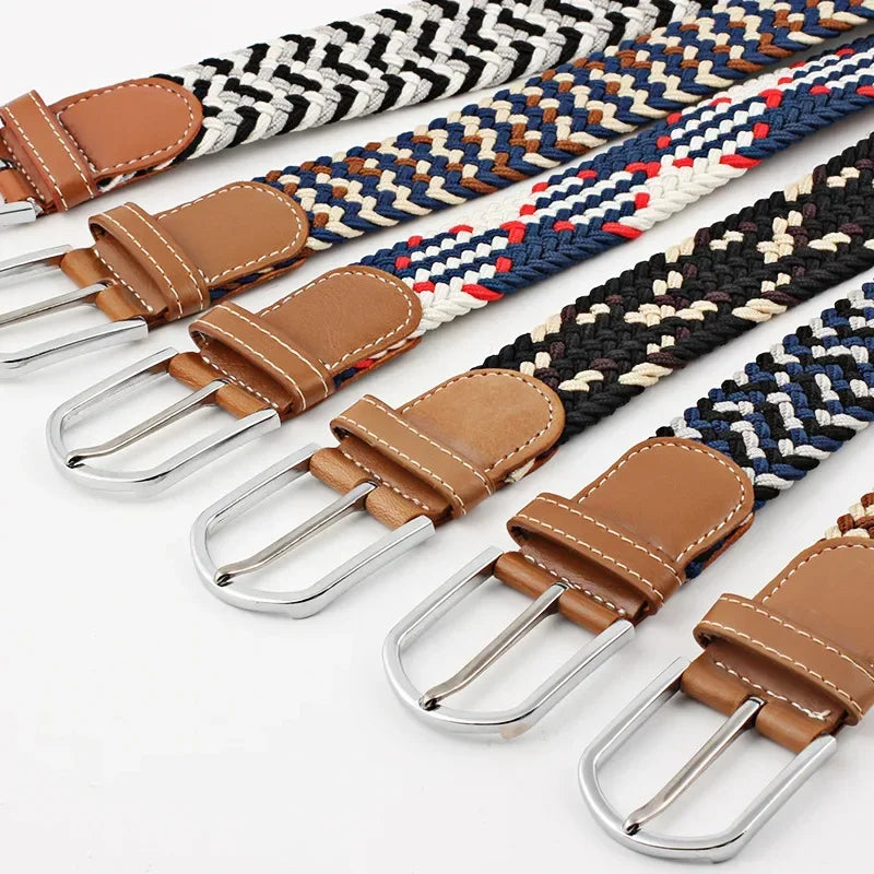 107/120/130cm UNISEX Casual Knitted Pin Buckle Women Belt Woven Canvas Elastic Expandable Braided Stretch Jeans Belts for Men - Live Store 4U