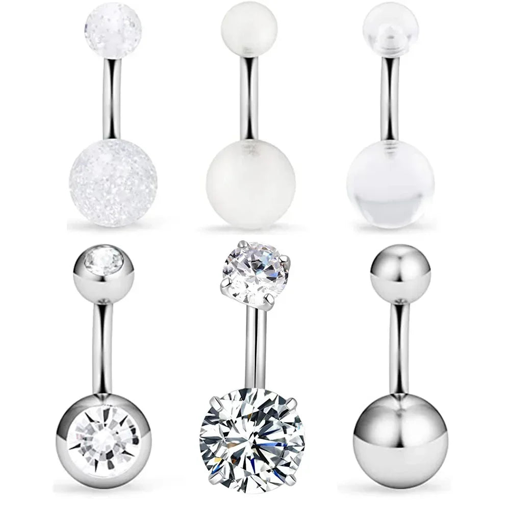 1pc 14G Belly Button Rings Navel Nombril Piercing Stainless Steel Belly Rings Women CZ Body Piercing Crystal Belly Rings Jewelry