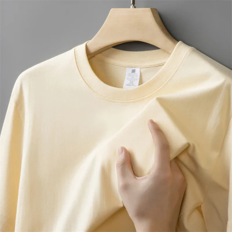 230g Men's Oversized Thick Round Neck T-shirt Summer Short Sleeved T-shirt Pure Cotton Solid Color Top Casual Versatile T-shirt - Live Store 4U