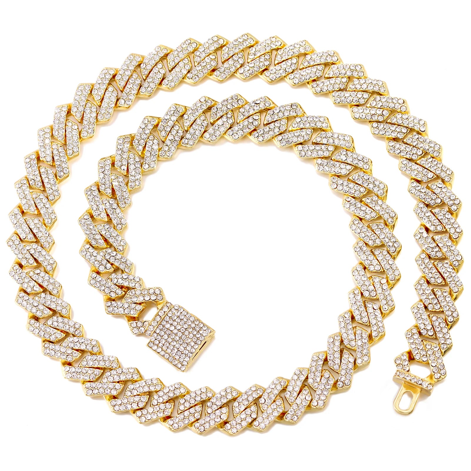 16/18/20/22/24inch Prong Cuban Link Chain for Women Men Iced Out 2 Row Rhinestone Miami Rhombus Hip Hop Cuban Necklaces Jewelry - Live Store 4U