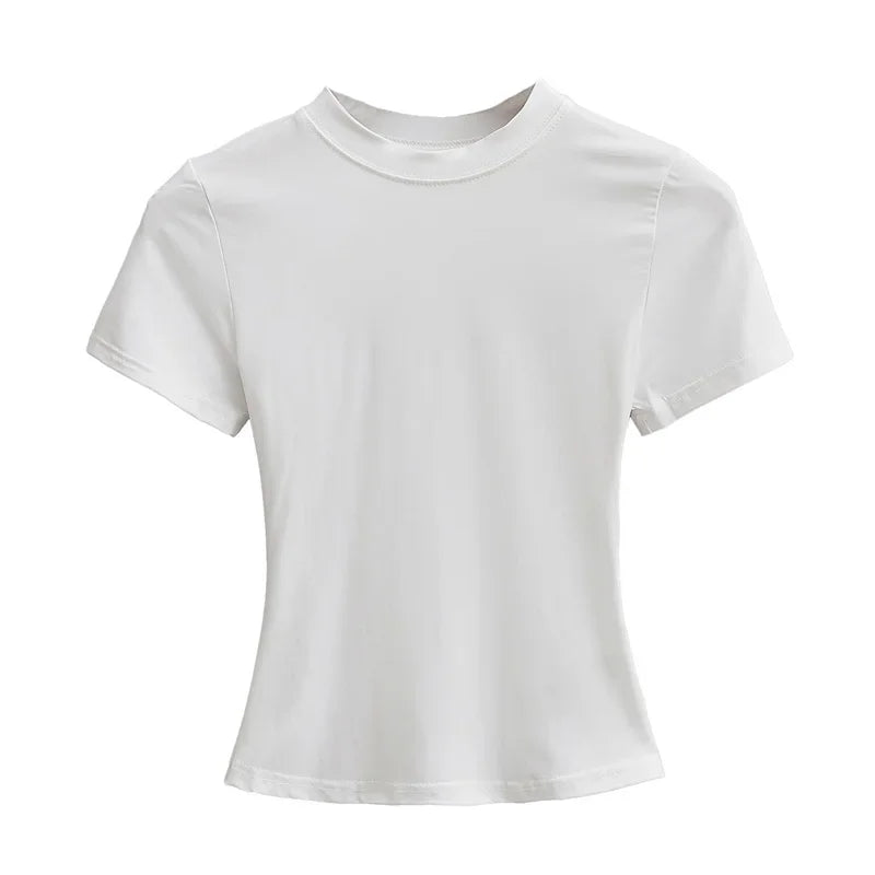 2025 New High Quality Casual T shirt Sexy Slim Short Sleeves Fashion Trend Solid Women Clothing y2k Tops - Live Store 4U
