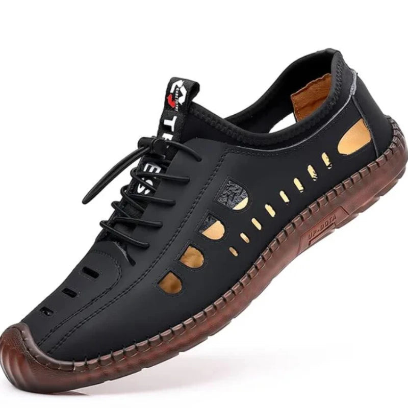 Men's Soft Leather 2024 Summer Men Leather Sandals Breathable Non-slip Cow Tendon Sole Casual Leather Shoes Outdoor Beach Shoes