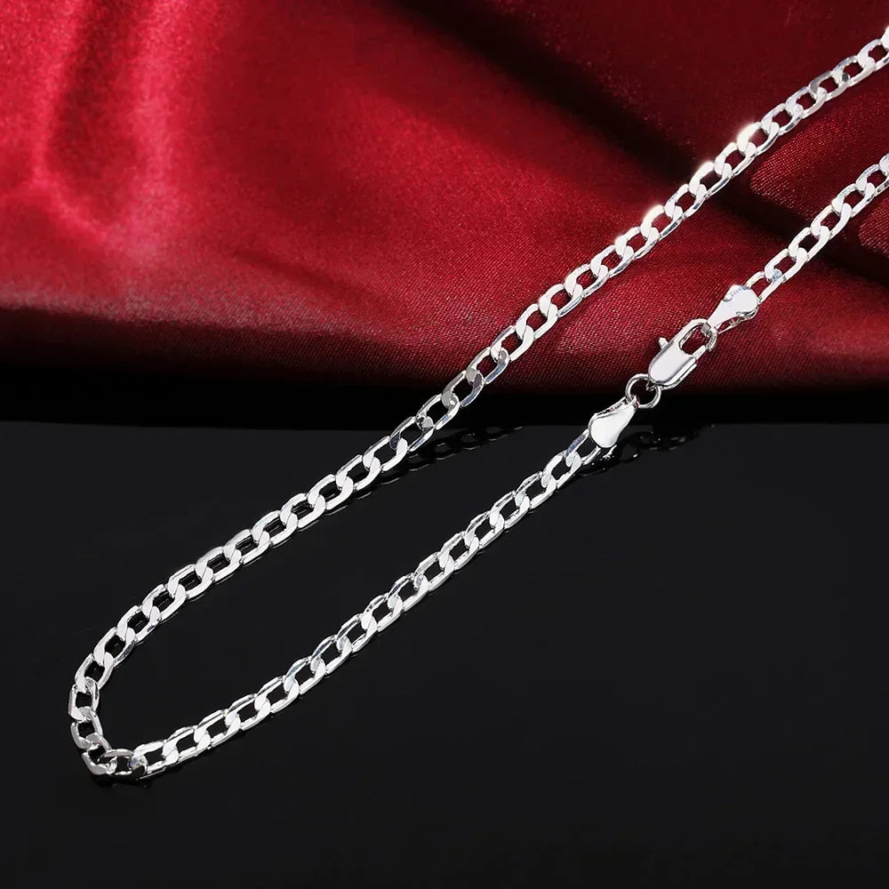 Wholesale Men's 925 Sterling Silver Necklace 2/4/6/8/10/12MM 40-75cm Chain Lobster Clasp Man Boy Women Engagement Jewelry - Live Store 4U