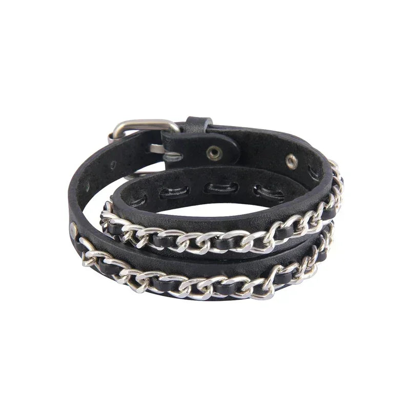 Punk Hip Hop Rock PU Leather Bracelet Unisex Trendy Chain Skull Pentagram Rivet Bracelet Party Jewelry Accessories - Live Store 4U