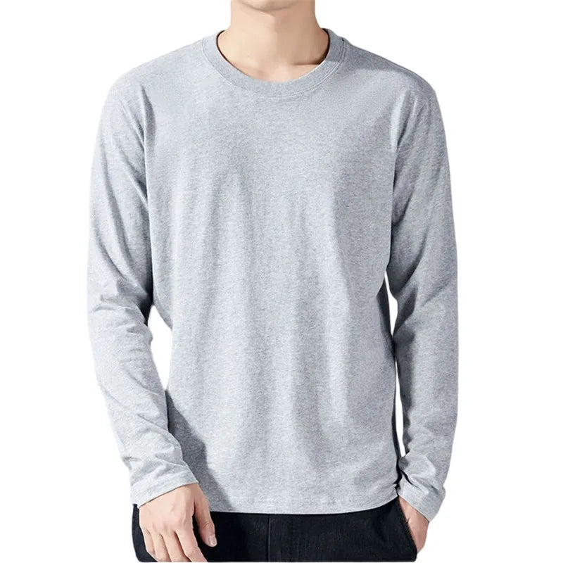T Shirt For Men Cotton Long Sleeve T-shirts Solid Color Men's Clothing Full Length Sleeve For Spring And Autumn Undershirts - Live Store 4U