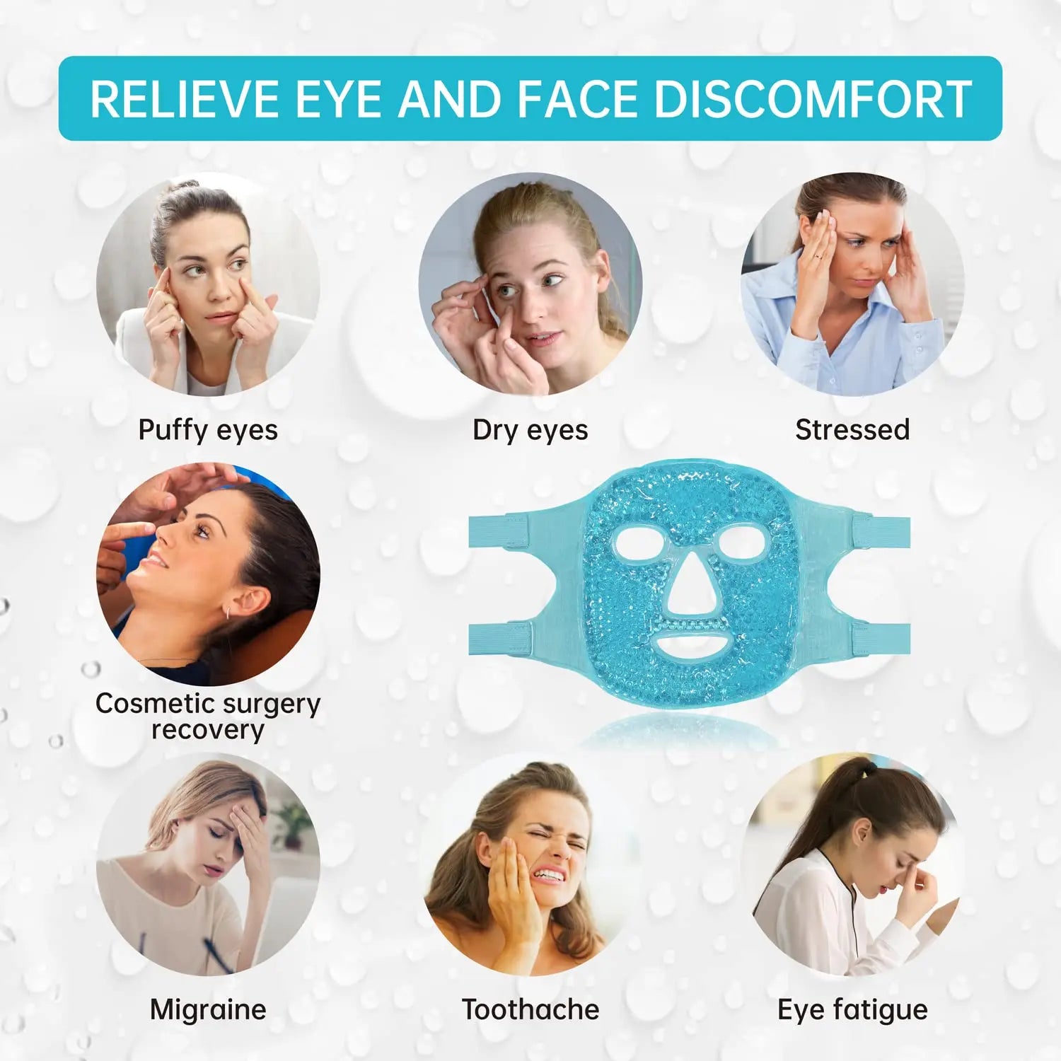 Full Face Massage Ice Mask Hot Cold Compress Gel Cooling Ice Face Eye Mask Facial Mask Face Eye Mask Ice Pack Sleeping Face SPA