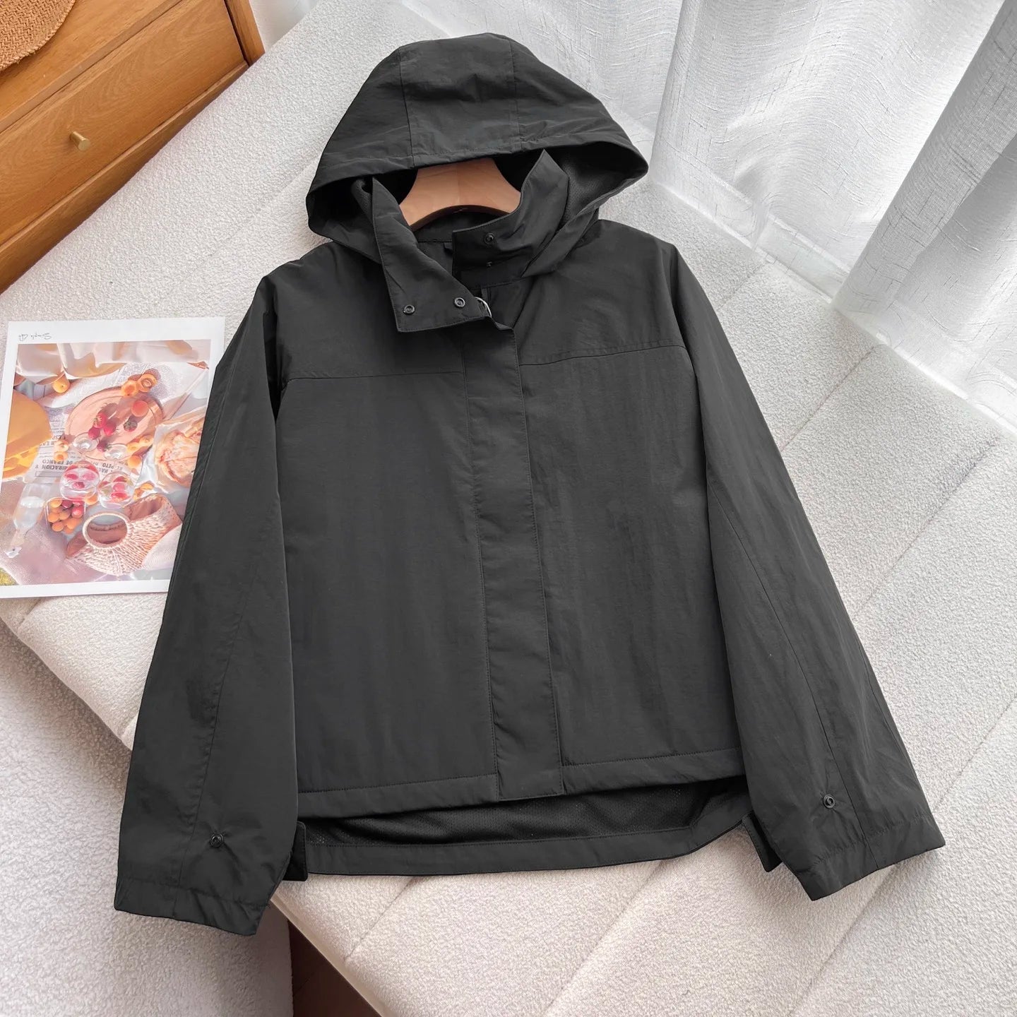 Windproof Stand Collar Jacket Women's Outdoor Casual Hooded Thin Coat Jacket