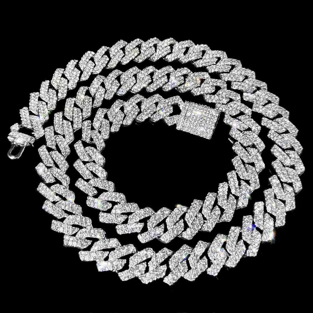 16/18/20/22/24inch Prong Cuban Link Chain for Women Men Iced Out 2 Row Rhinestone Miami Rhombus Hip Hop Cuban Necklaces Jewelry - Live Store 4U