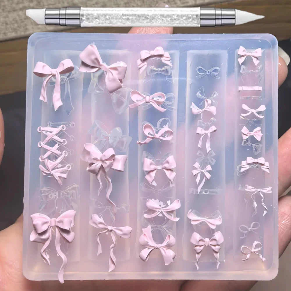1 set Cute Ballet Bows Nail Art Molds Tools for Charms Exquisite Template Decorations Supplies for Carving Tool DIY Accessories