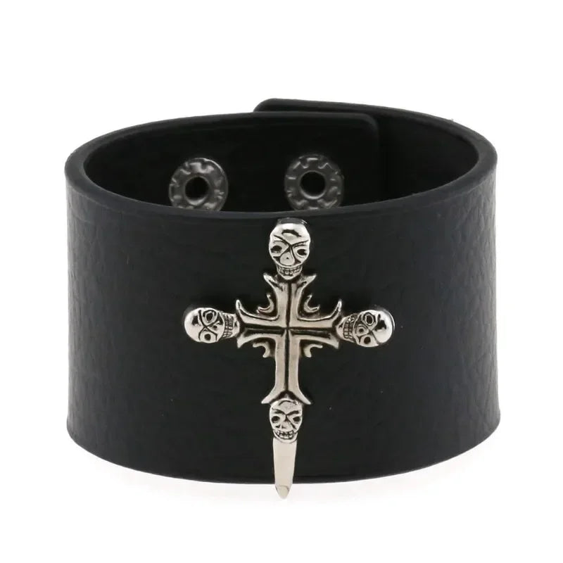 Hip Hop Rock PU Leather Bracelet Men and Women Punk Spikes Rivets Skull Heart Cross Creative Party Bracelet Jewelry Accessories - Live Store 4U