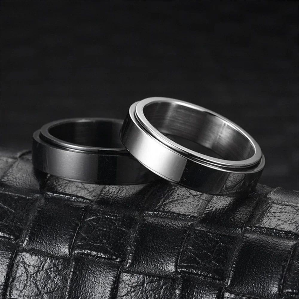 Anxiety Fidget Spinner Rings Black Silver Color Stainless Steel Spinning Rotating Mood Ring for Men Women Anti Stress Jewelry - Live Store 4U
