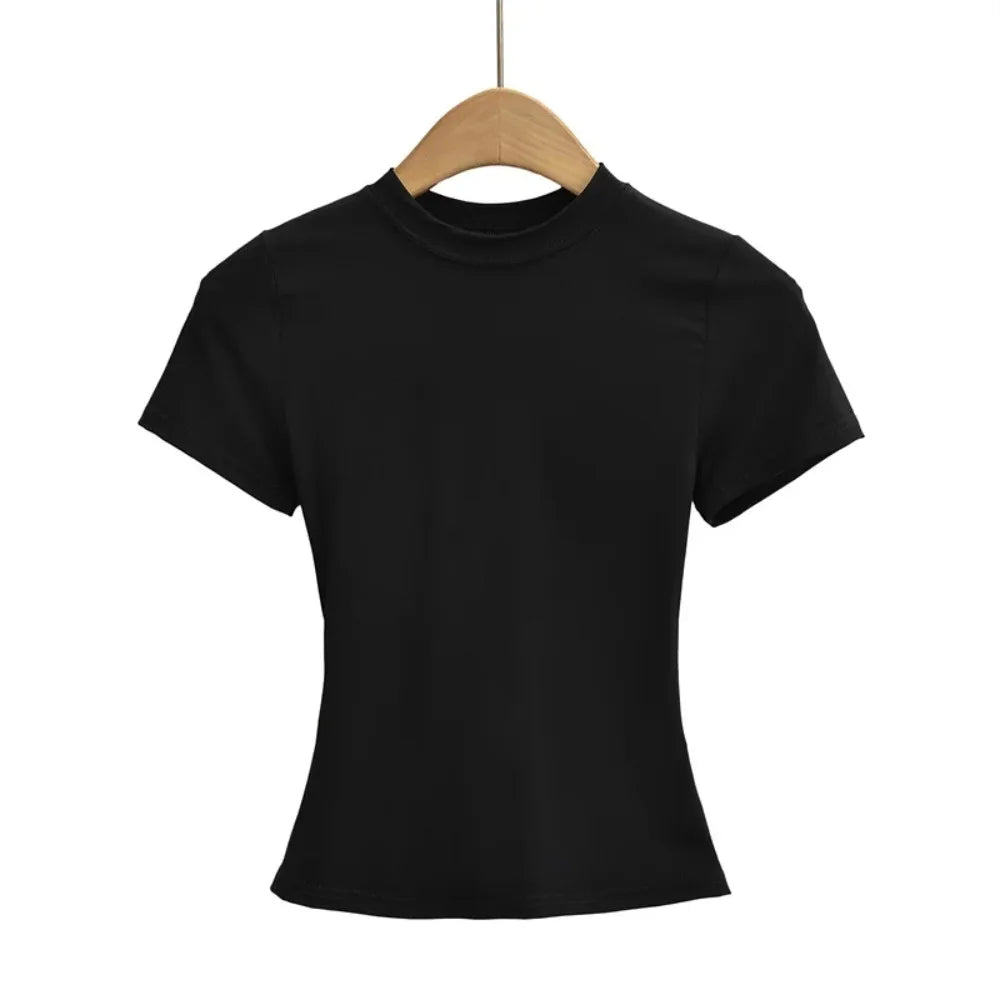 2025 New High Quality Casual T shirt Sexy Slim Short Sleeves Fashion Trend Solid Women Clothing y2k Tops - Live Store 4U
