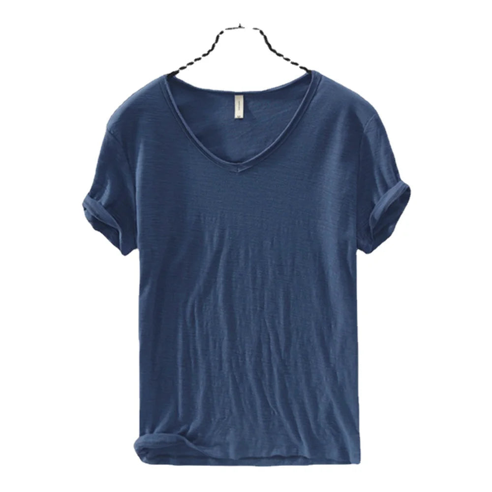 New Mens T Shirt Pure Color V Collar Short Sleeved Tops Tees Men T-Shirt 10colors slim Man T-Shirts Fitness For Male Clothes - Live Store 4U