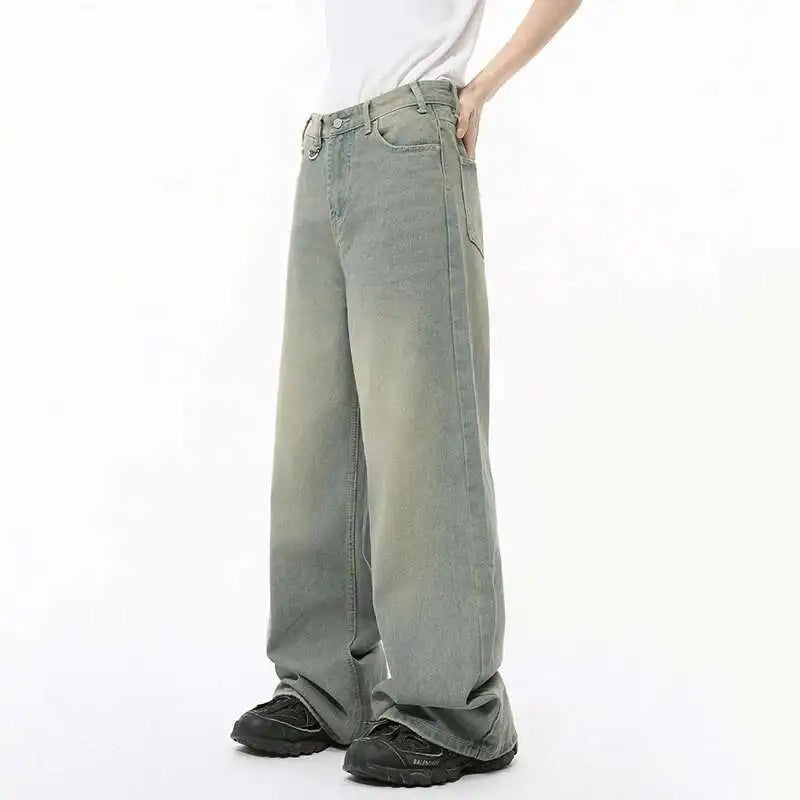 IEFB 2024 Autumn Men Denim Pants Straight Droop Vintage Loose Bottom Straight Wide Leg Casual Male Trousers Korean Style 9C1519 - Live Store 4U