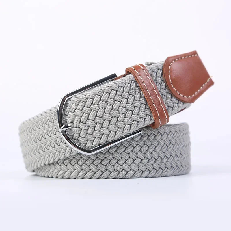 107/120/130cm UNISEX Casual Knitted Pin Buckle Women Belt Woven Canvas Elastic Expandable Braided Stretch Jeans Belts for Men - Live Store 4U