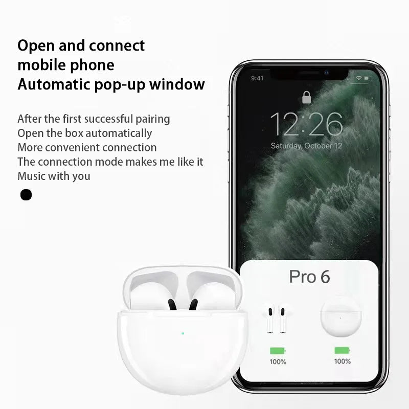 Original Earbuds Tws 6 Wireless Bluetooth Headset 5.3 Headphone Mini Earphone with Mic Charging Box for Xiaomi iPhone Samsung