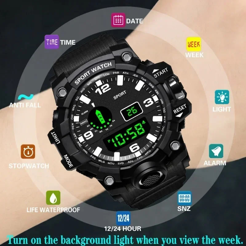 New Multifunctional Electronic Watch for Men Casual Simple Waterproof Sports Mens Watches Fashionable Wristwatch Accessories
