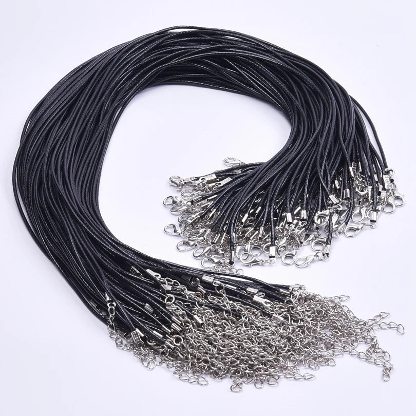 10/20/30pcs DIY 50cm Leather Rope Chain Necklace For Women Men Accessories Black Color Braided Adjustable Wax Cord Lobster Clasp - Live Store 4U