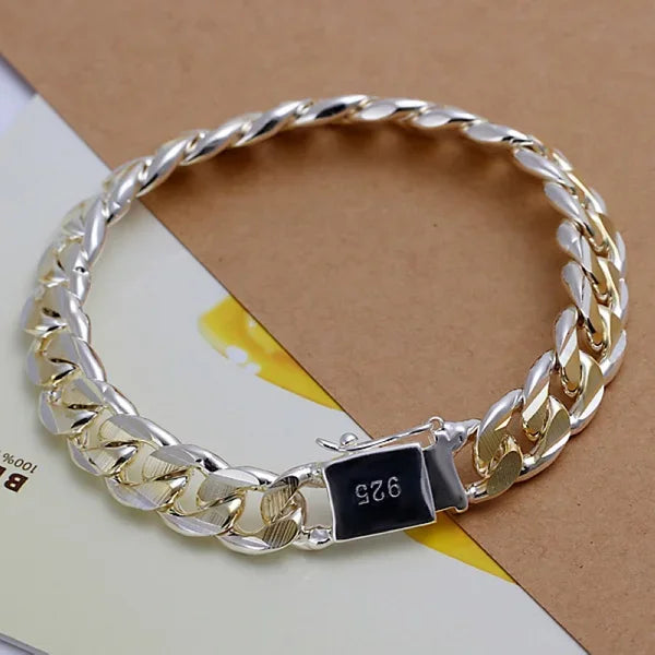 Fine 925 Sterling Silver Noble Nice Chain Solid Bracelet for Women Men Charms Party Gift Wedding Fashion Jewelry Hot Model - Live Store 4U