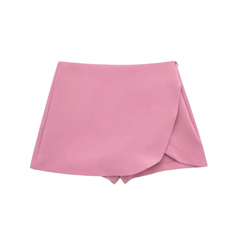 MUJER 2025 Asymmetric Skort For Women Pink Black Mini Skirt Shorts Woman Fashion High Waist Short Skirts Summer Casual Shorts