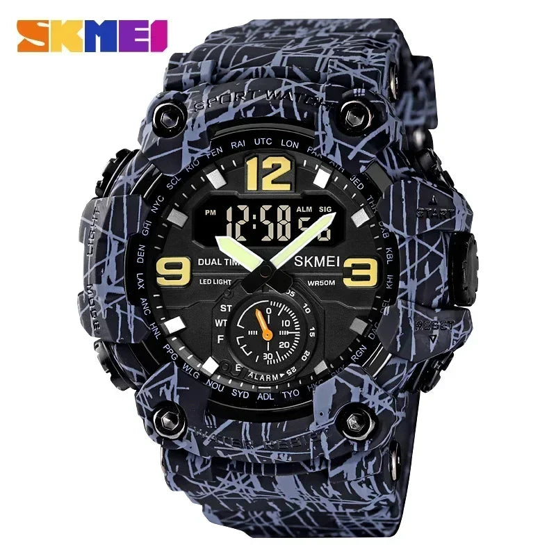 SKMEI 1637 Dual Movement 3 Time Sport Wristwatch Mens Waterproof Electronic Watches montre homme Shockproof Digital Men Watch