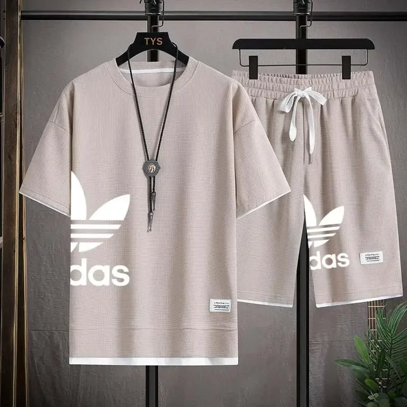 Summer 2025 New Men's pullover sportswear Set, fashionable basketball men's casual short-sleeved T-shirt + shorts two-piece set - Live Store 4U
