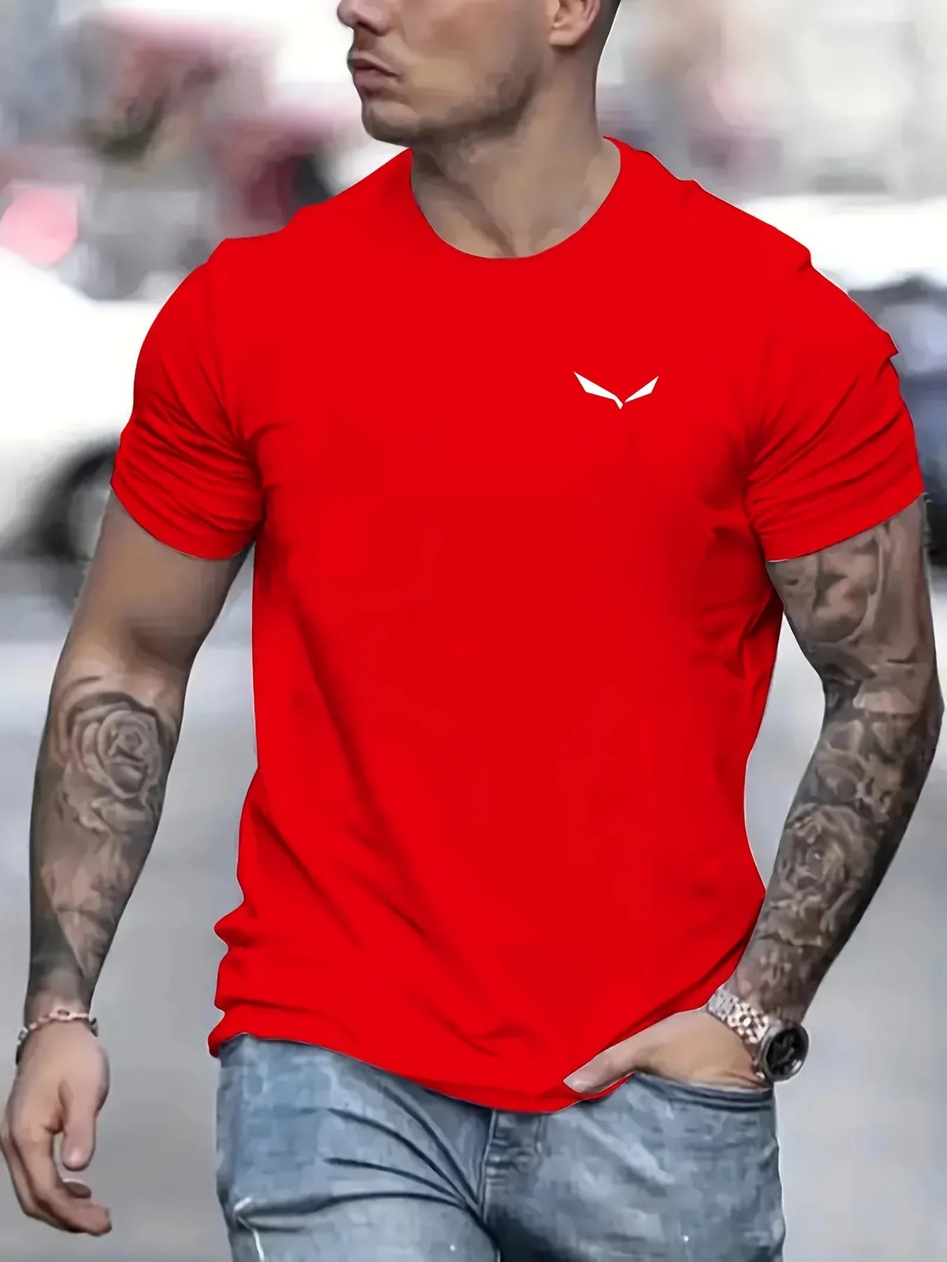 Men's Summer Loose Size 100% Cotton Bird Print Slim Fit Casual Round Neck Short Sleeve T-shirt Top - Live Store 4U