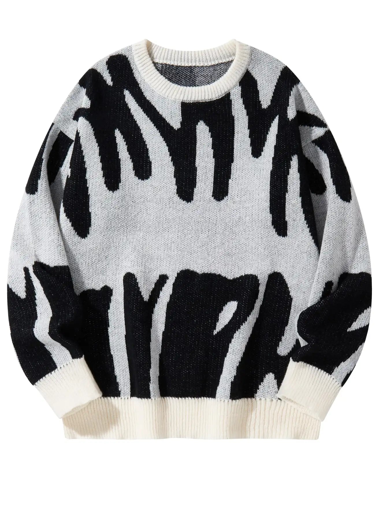 New Popular Autumn Winter Irregular Jacquard Pattern Pullover Sweater Casual Round Neck Contrast Color Knitted Men's Pullover - Live Store 4U