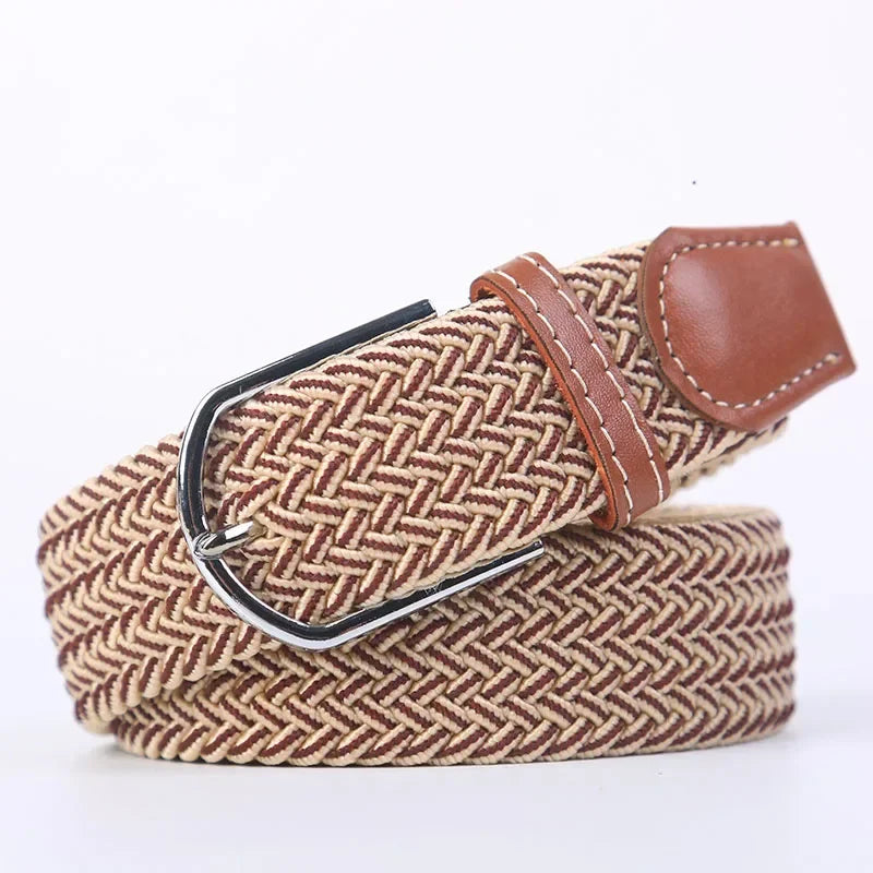 107/120/130cm UNISEX Casual Knitted Pin Buckle Women Belt Woven Canvas Elastic Expandable Braided Stretch Jeans Belts for Men - Live Store 4U
