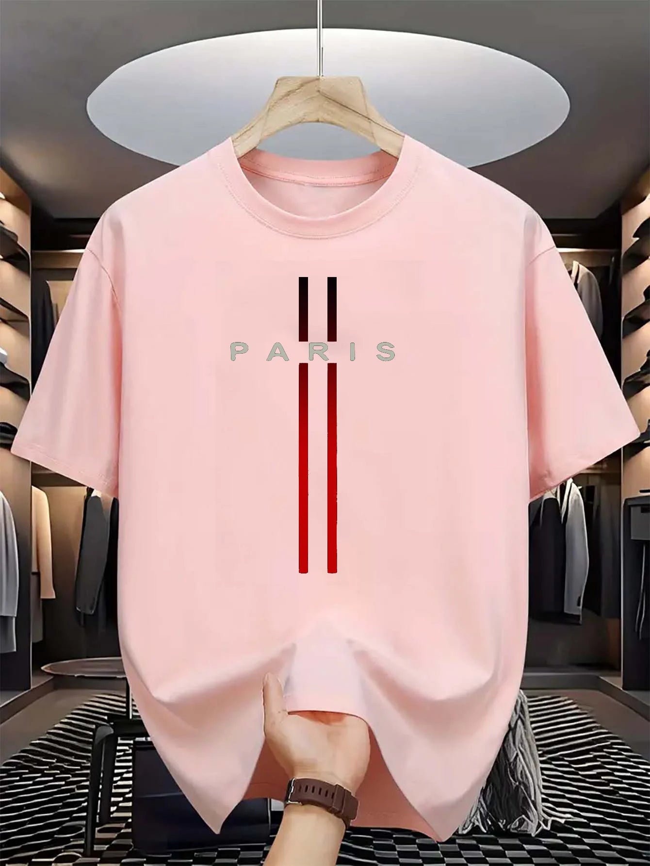 Men's 100% pure cotton summer casual loose fashion Paris letter printed comfortable round neck short sleeved T-shirt top - Live Store 4U