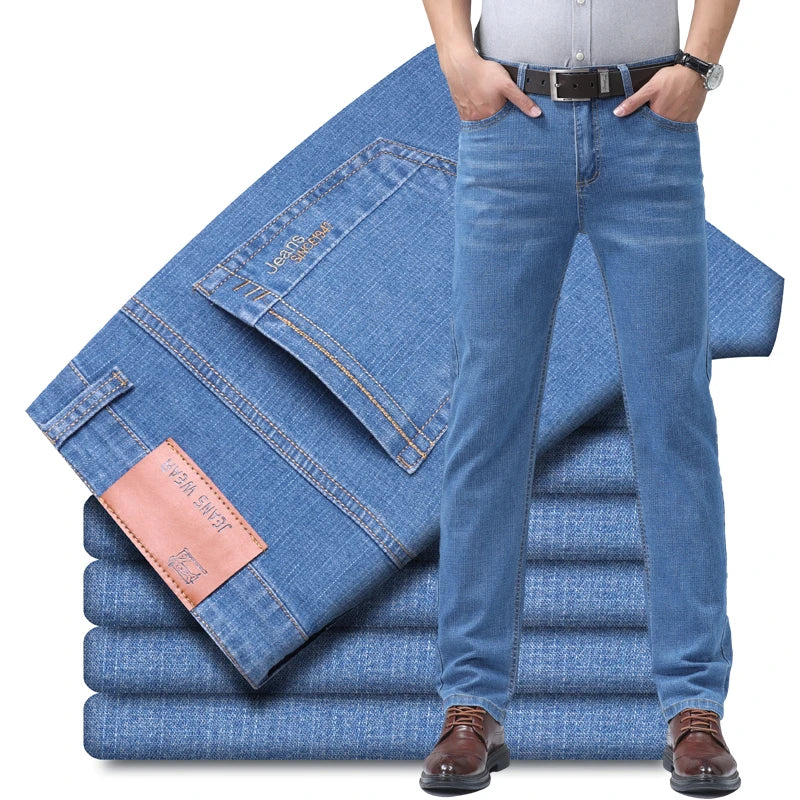 Men's Denim Jeans Thin Summer Straight Business Soft Fashion New High Quality Pants New Arrivals Dropship OL Work Trousers - Live Store 4U