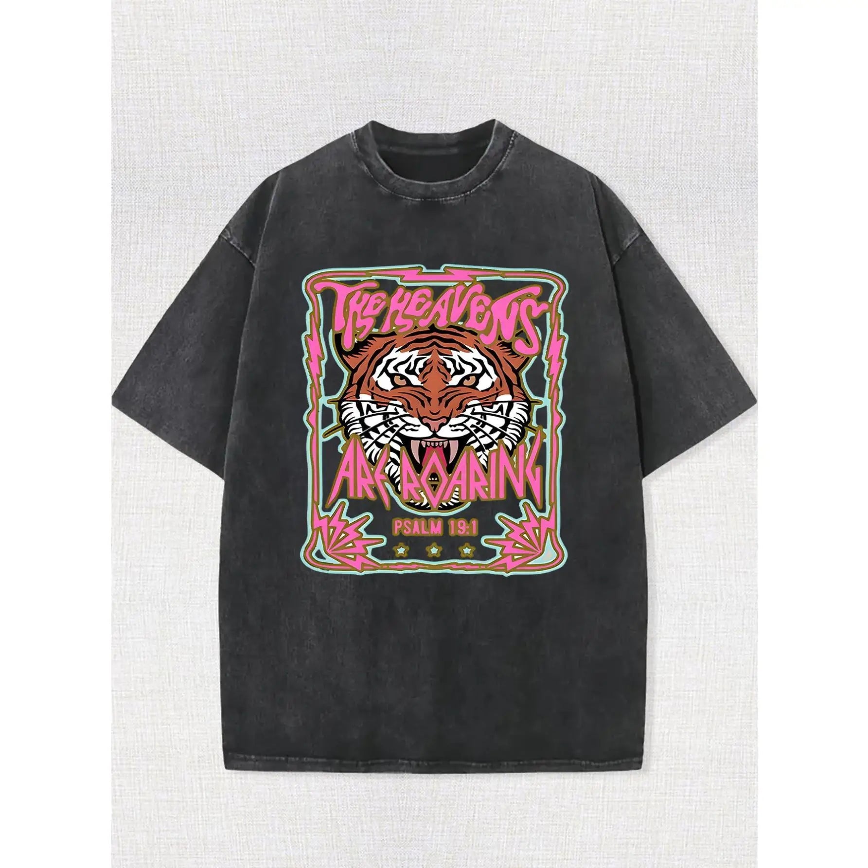 Vintage Washed T-shirt The Heavens Are Roaring Psalm 19:1, Christian Bible Verse Graphic Tee, Religious Streetwear