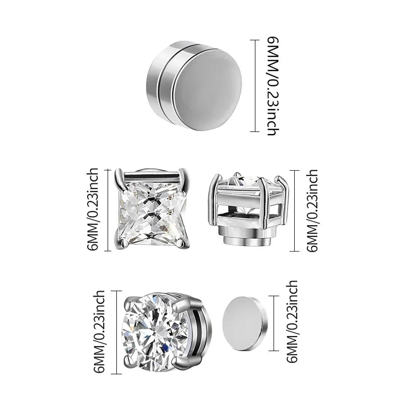 3 Pairs Crystal Strong Magnetic Ear Stud Clip Earrings for Men and Women Punk Round Zircon Magnet Earrings Non Piercing Jewelry - Live Store 4U